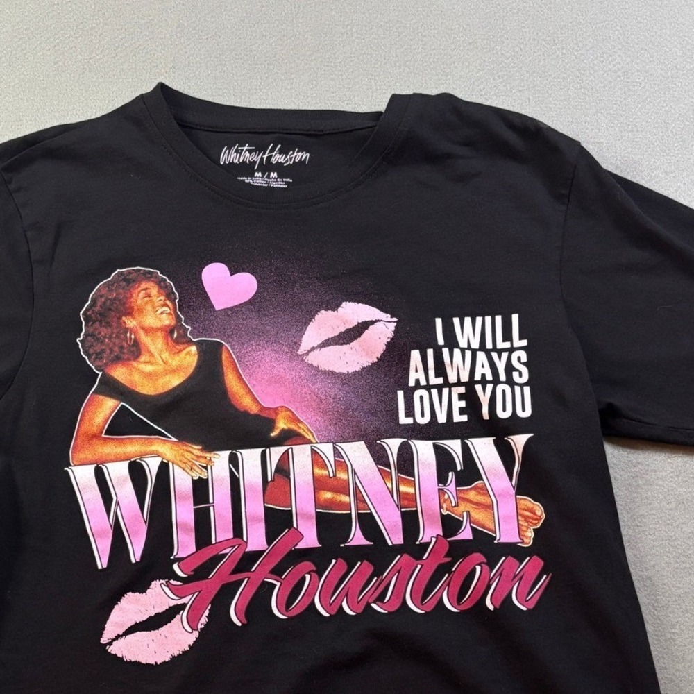 Whitney Houston I Will Always Love You Graphic T Shirt Mens M Black Pink Pop